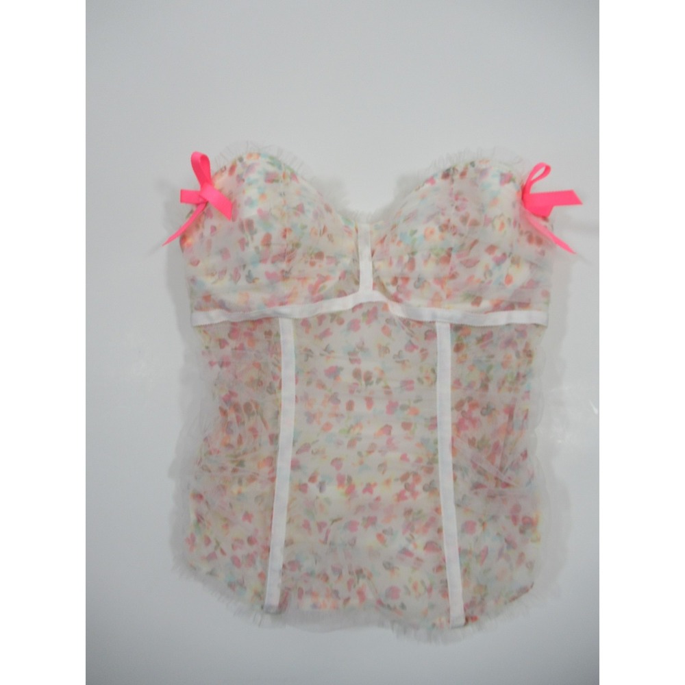 Victoria's Secret Tulle Corset Bustier 34B Padded Underwire Boned Bows Frilly
